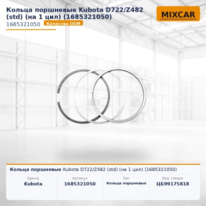 Кольца поршневые Kubota D722 / Z482 (std) (на 1 цил) (1685321050)