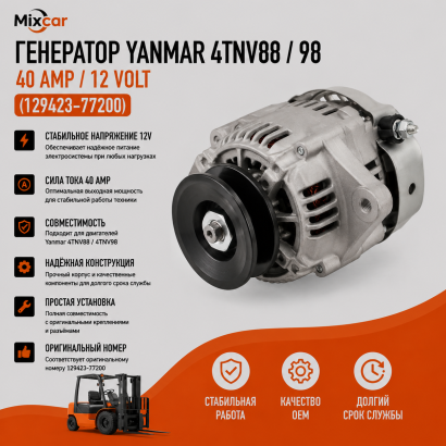Генератор Yanmar 4TNV88 / 98 (40 Amp / 12 Volt) (129423-77200)