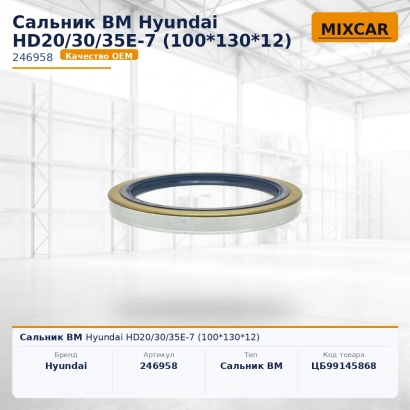 Сальник ВМ Hyundai HD20 / 30 / 35E-7 (100*130*12)